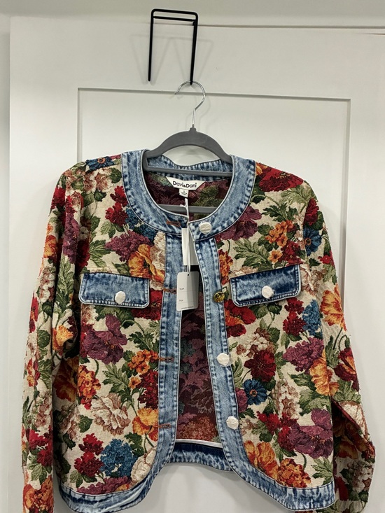 DAVI & DANI Jackets & Blazers - DAVI & DANI Floral Tapestry Jacket with Denim Trim - Multi